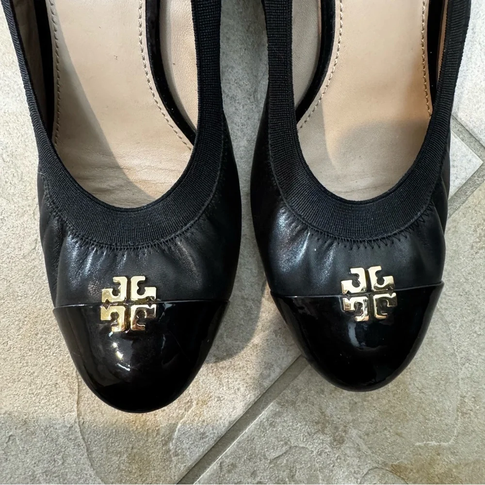Tory Burch Jolie Cap Toe Wedge Pump Black Size 10